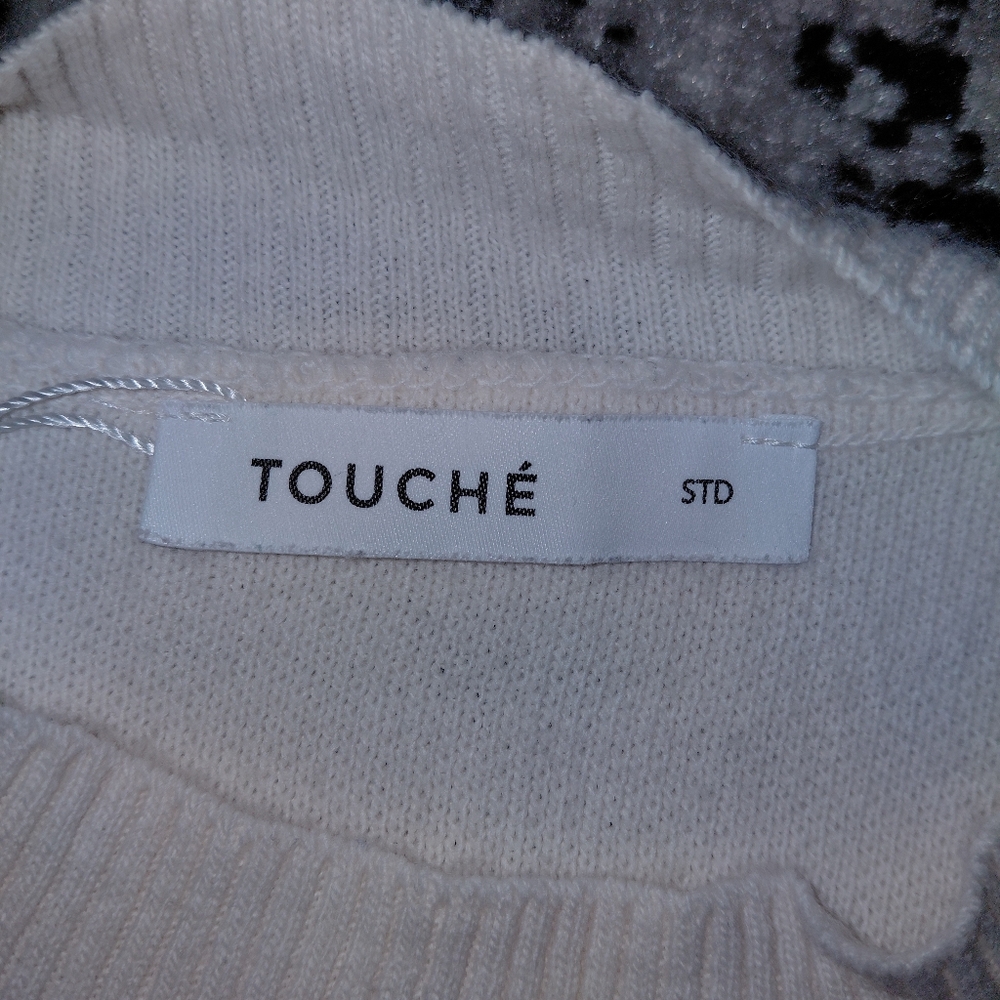 TOUCHE PRIVE Cream Oversized Drop Shoulder Knit Tunic Sweater Standard/One Size - Picture 10 of 12